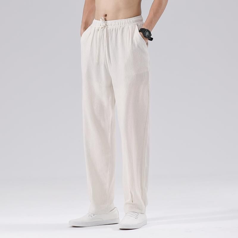 Para hombres Pantalones Largos Ropa de Verano Suelta de cintura elástica transpirable Pantalones Recto