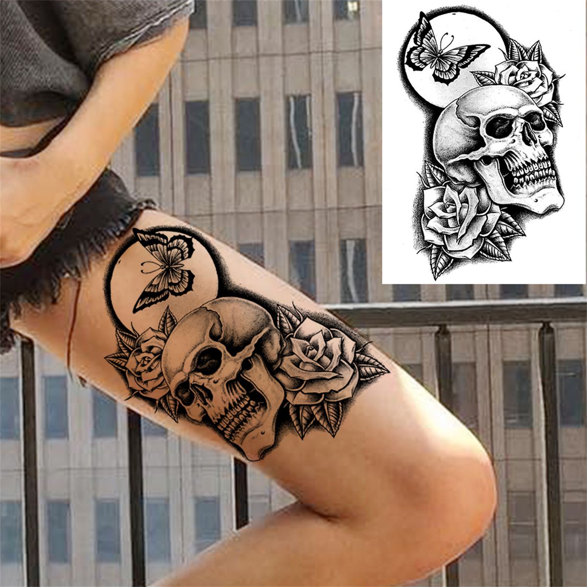 Evil Gangster Temporary Tattoos For Women Men Adult Kids Flower Skull Tattoo  Stickers Wolf Astronaut Body