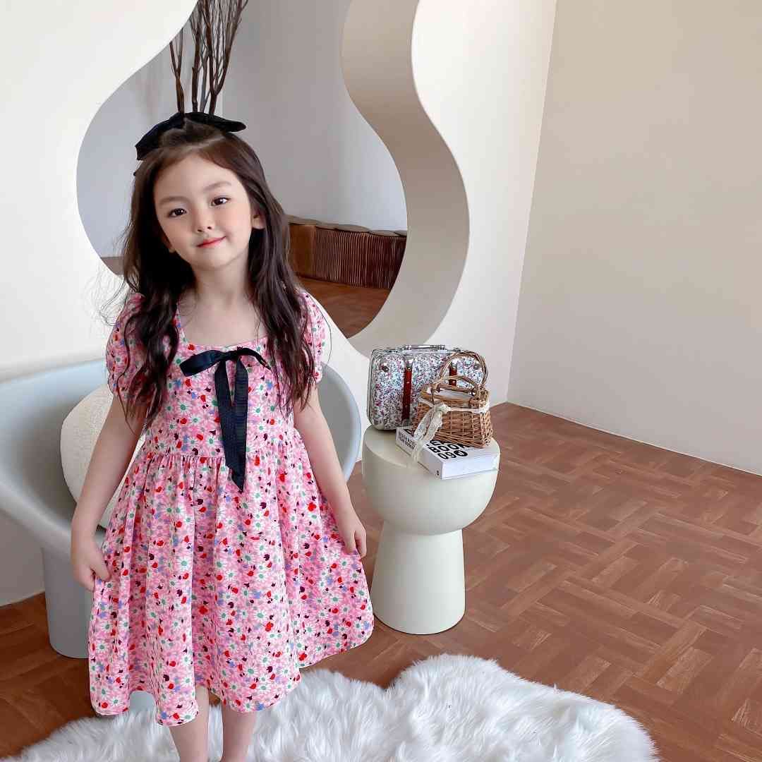 Vestidos de playa para niños niñas verano bebé niña algodón flores impresión manga corta vestidos arco Vestidos de playa para niños niñas verano bebé niña algodón flores impresión manga corta vestidos arco