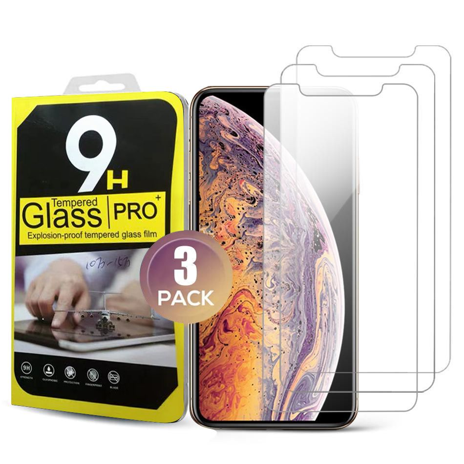 3パック1箱スクリーンプロテクター用iPhone 13 12 11 XS PRO MAX 7 8プラス焼き付きガラス製の保護フィルムクリアプロテクターフィルム小売箱