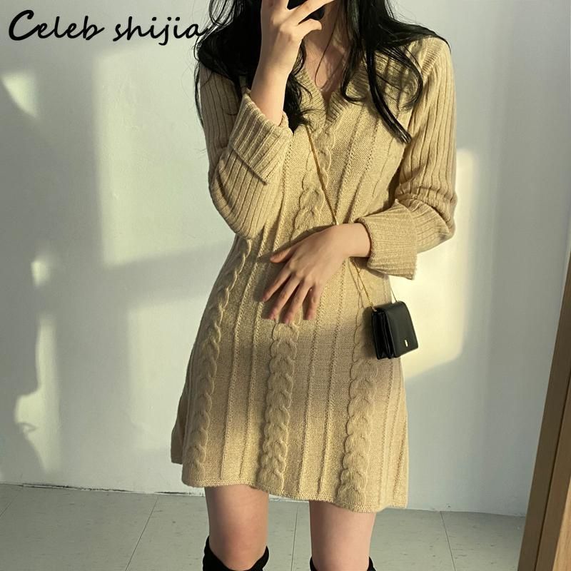 Compra Vestidos Casuales Shijia Cuello En V Suéter Vestido Mujer Otoño Invierno  Manga Larga Punto Vestido Mujer Mujer Coreano Suelto Torcido Prendas De  Punto Barato | Entrega Rápida Y Calidad | Es.Dhgate