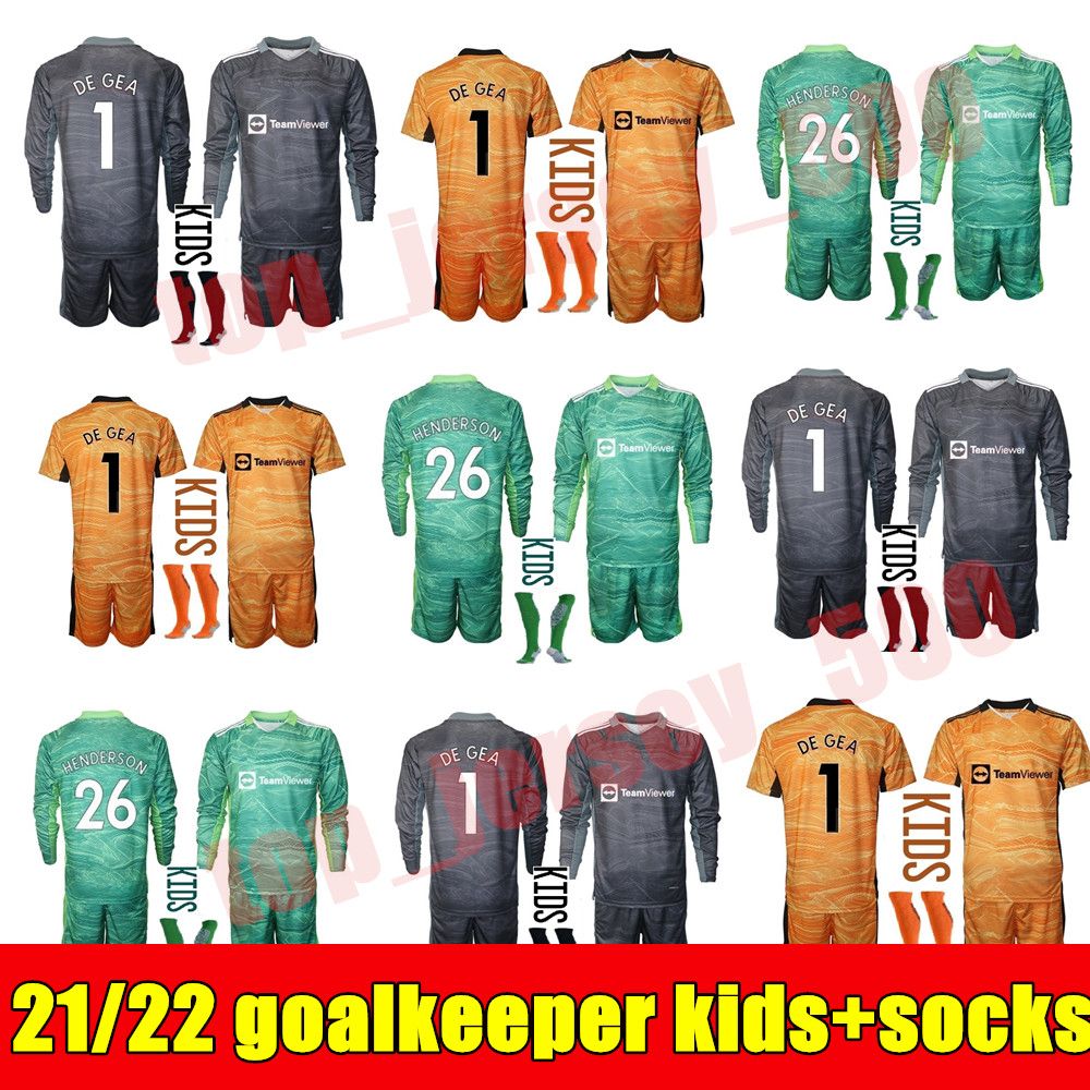 Best New 2021 2022 Children Soccers Jerseys 1 DE GEA 26 HENDERSON Long