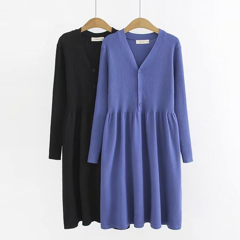 Vestido De Mujer Casual Talla Grande Sólido Con Cuello En O Vestido De Mujer Casual Talla Grande Sólido Con Cuello En O