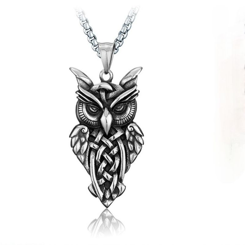 Ancient Silver Owl Necklace Stainless 