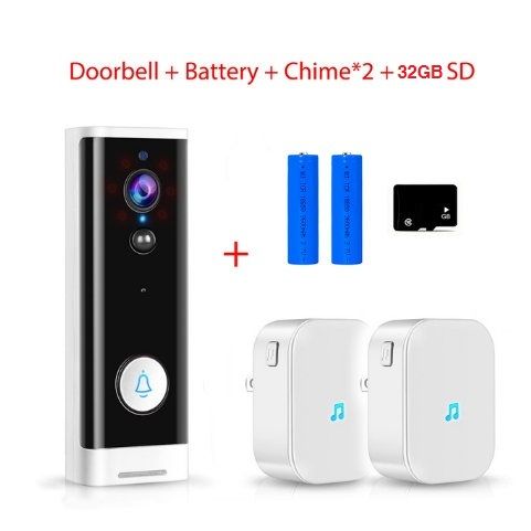 Doorbell + Chime * 2 + Batteri + SD-bil D