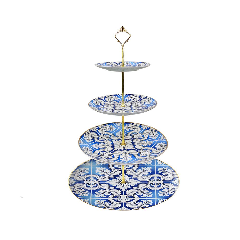 four layer cake plate blue