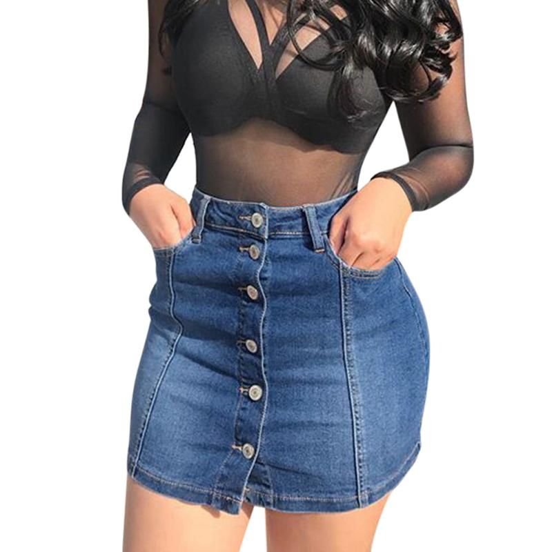 Compra Faldas Falda Para Mujer Faldas Jupe Femme SheIn Mujer Botón De  Cintura Alta Down Single Sky Skinny Denim Mini Lápiz Corto # 50 Barato |  Entrega Rápida Y Calidad | Es.Dhgate