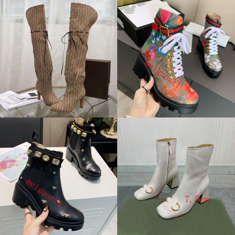 2022 Merk Dames Laarzen Designer Lederen Red Beige Canvas over de knie  boot's ritssluiting Casual schoenen Mode Hoge Hak Dames Luxe Sneakers Big  Size 35-42