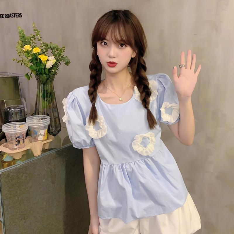 Compra Blusas De Mujer Camisetas Estilo Preppy Estilo Japonés Mujer Blusa  Camisa Vintage O Cuello Dulce Flores Diseño Lindo Pliegues Hojaldre Manga  Suelta Barato | Entrega Rápida Y Calidad | Es.Dhgate