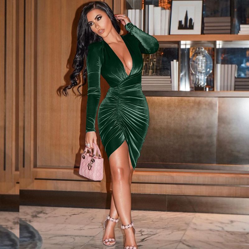 Sexy Deep V Neck Long Sleeve Bodycon 