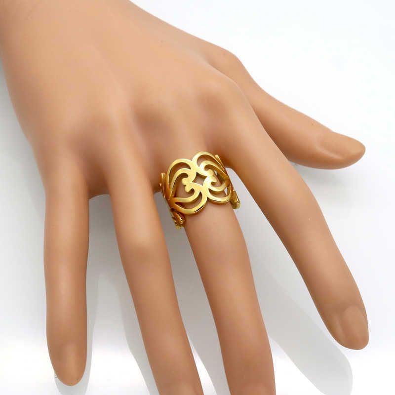 Marca Anillos Acero Inoxidable Color de oro Knot Hollow Heart Anillo Aniversario Promisario para