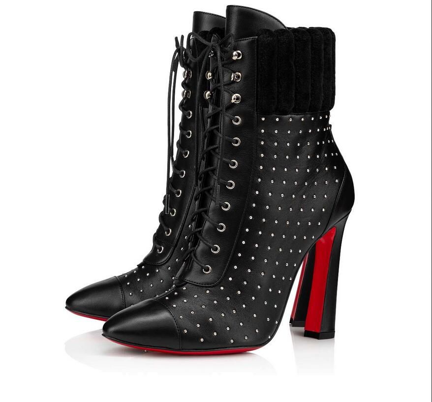 red bottom lace boots