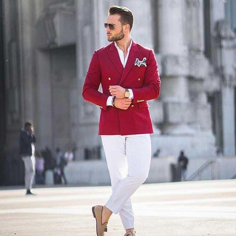 Abrigo Rojo Con Pantalón Blanco Hombre Trajes De Negocios Para Hombre De Novio TUXEDO EQUIPO Blazer Disfraces Verter Hommes Terno Masculino Mens Blaz De 99,26 € | DHgate