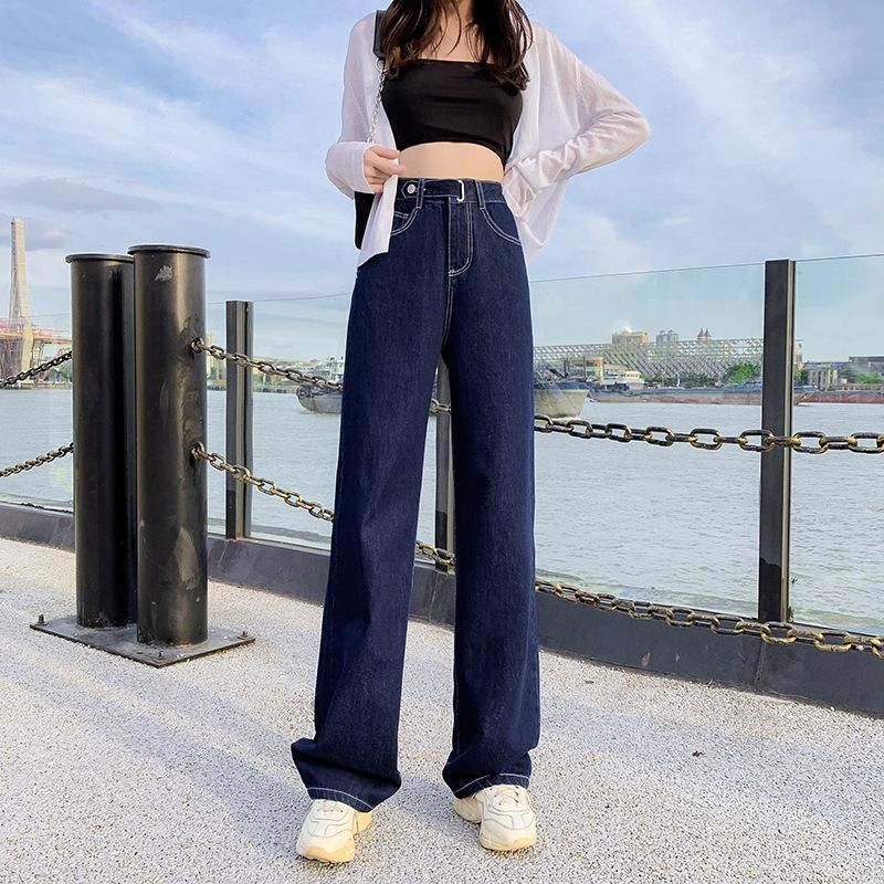 Compre Holgado Jeans Pantalones De Carga Mujeres Caídas 2021 Alta Cintura  Adelgazante Capri Ancho Pierna Oscuro Azul Madres Mujeres A 23,4 € Del  Hongmaodan | Es.Dhgate.Com