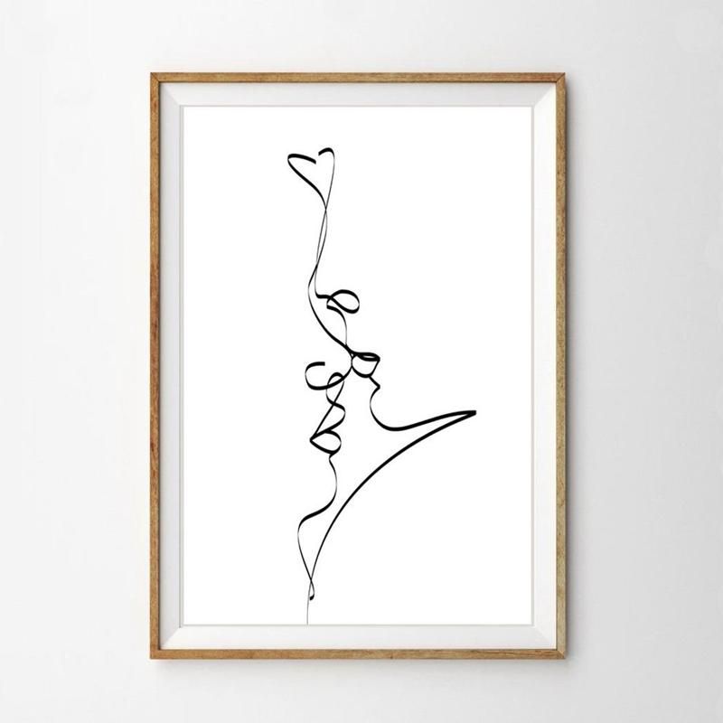 Pinturas Resumen pareja beso única línea dibujo impresión amor negro blanco  poster regalos románticos dormitorio pared