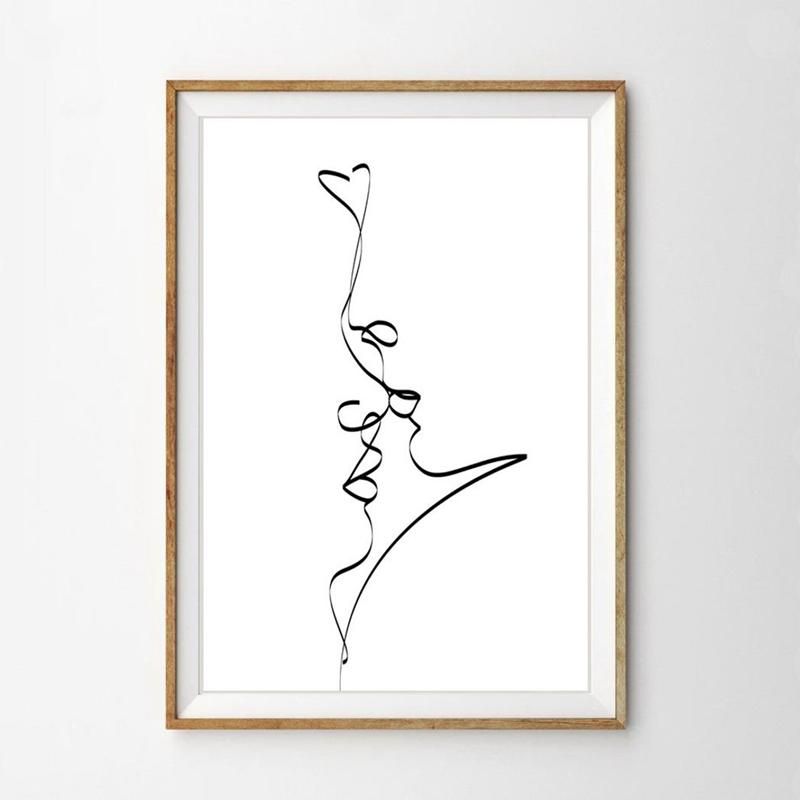 Pinturas Resumen pareja beso única línea dibujo impresión amor negro blanco poster regalos románticos dormitorio pared Pinturas Resumen pareja beso única línea dibujo impresión amor negro blanco poster regalos románticos dormitorio pared