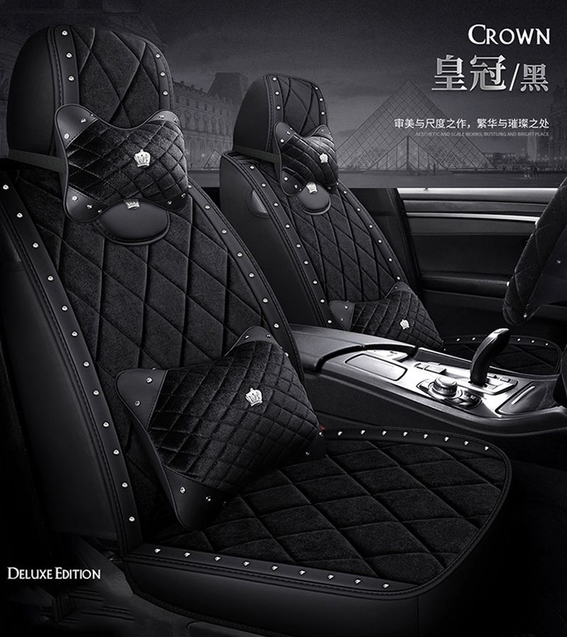 Black Short Plush Warm Diamond Shape Car Rear Row Seat Cover Protector Cushions