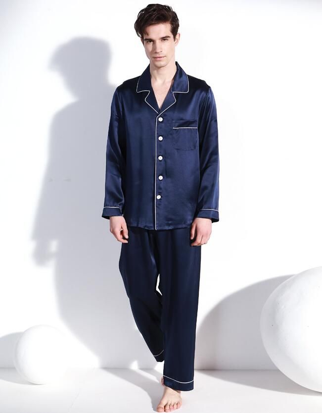 Good Quality 100 Pure Silk Mens Pajama Set Sleepwear Nightgown L