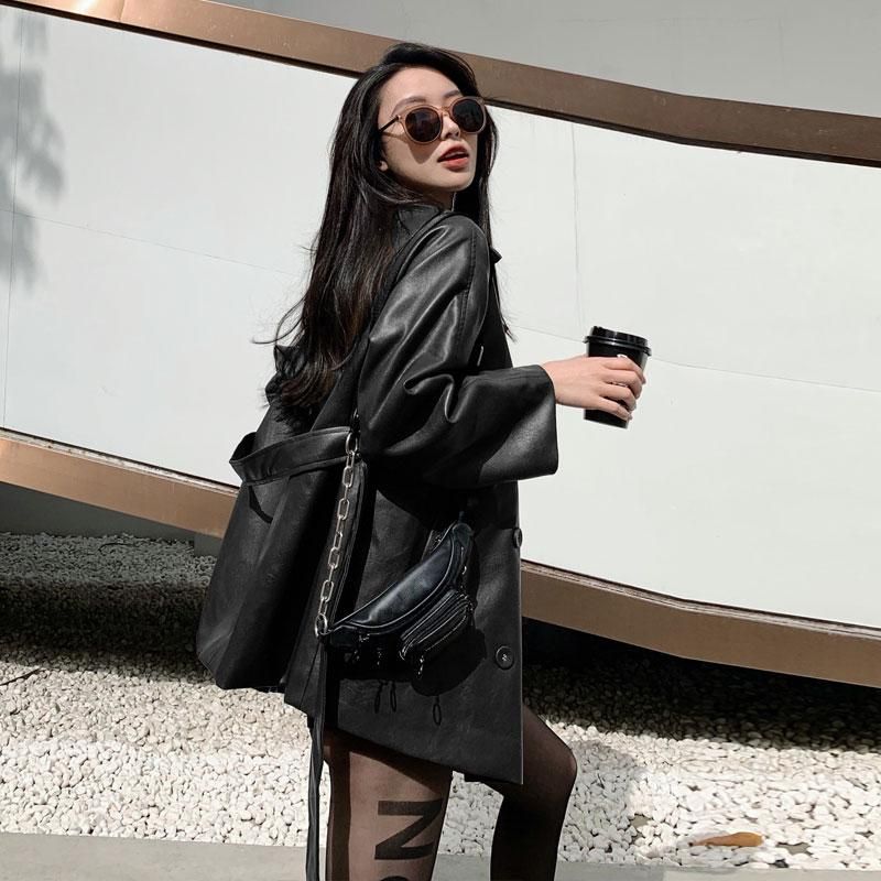 mid length leather jacket womens