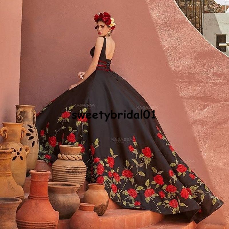 Vestido mexicano de 15 años 2020 vestidos de quinceañera negro con bordado dulce 16 vestido falda Vestido mexicano de 15 años 2020 vestidos de quinceañera negro con bordado dulce 16 vestido falda