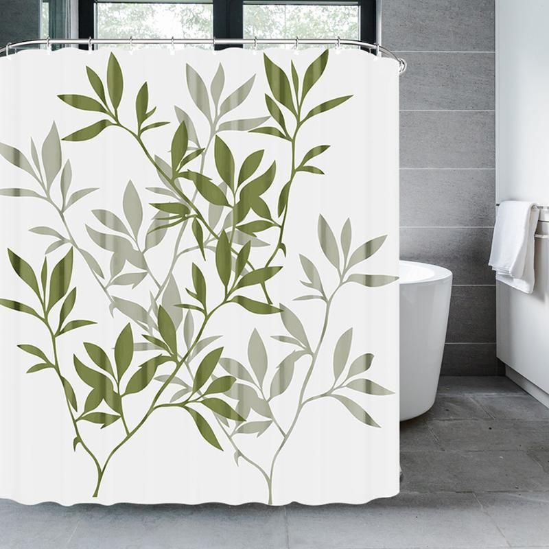 Cortinas de ducha Planta de Impresión simple elegante cortina para baño Baño de tela