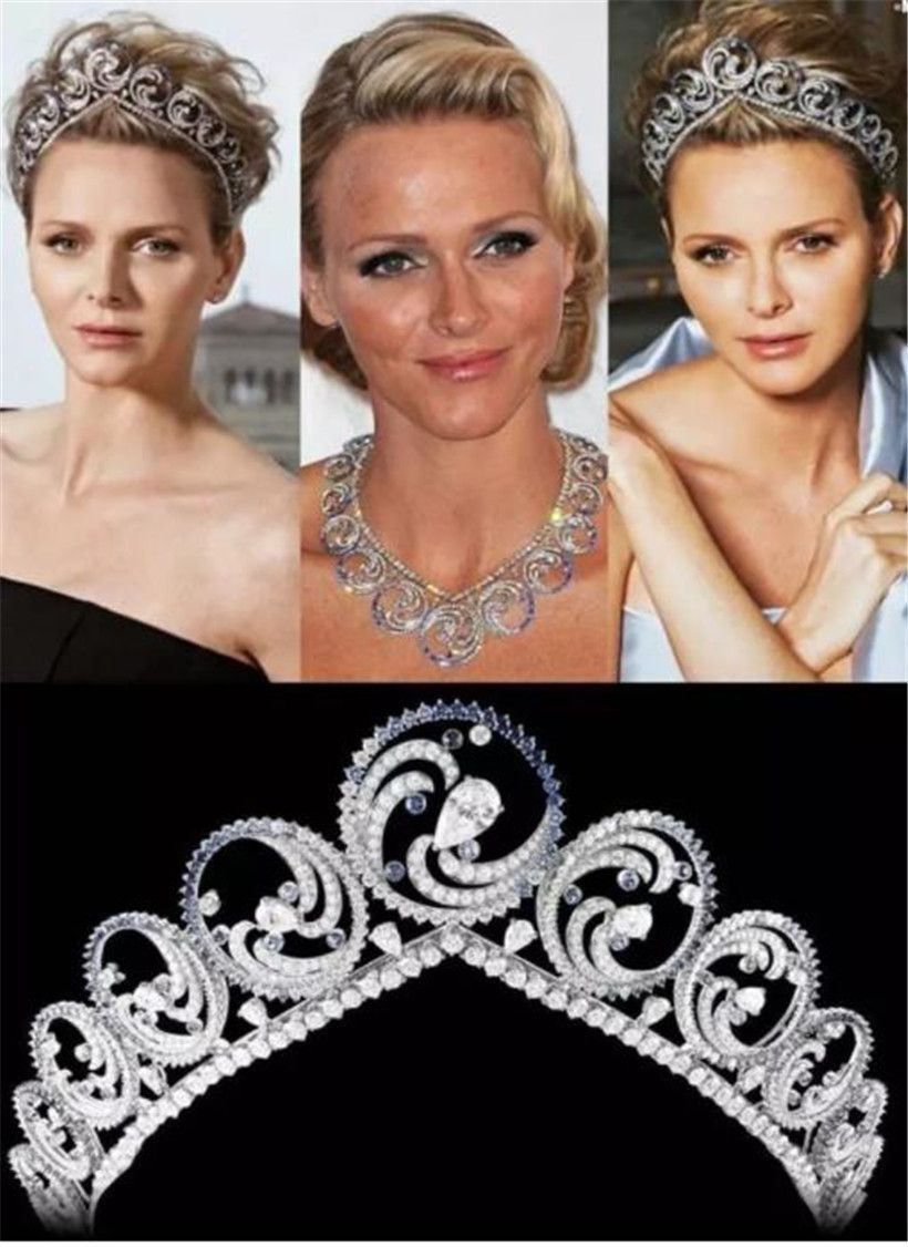2021 Princess Charlene Of Monaco Crown Tiara Headband Full Zircon Hair