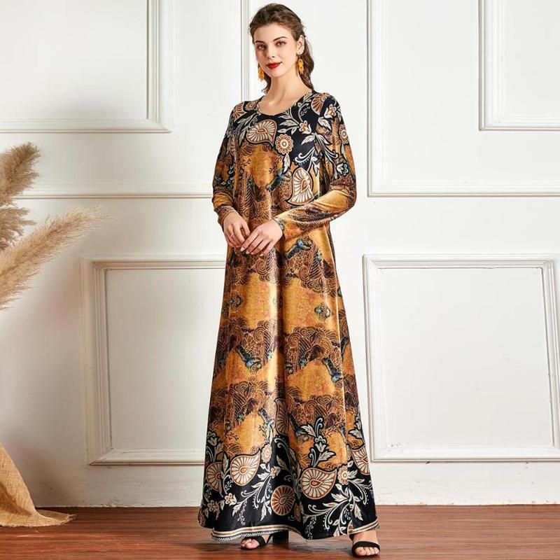 Compra Vestidos Casuales Otoño Invierno Mujeres Vestido Largo Elegante  Talla Grande 4xl Terciopelo Impresión Floral Mangas Completas Una Línea  Modestia Musulmana Suelta Abaya Vestido Barato | Entrega Rápida Y Calidad |  Es.Dhgate