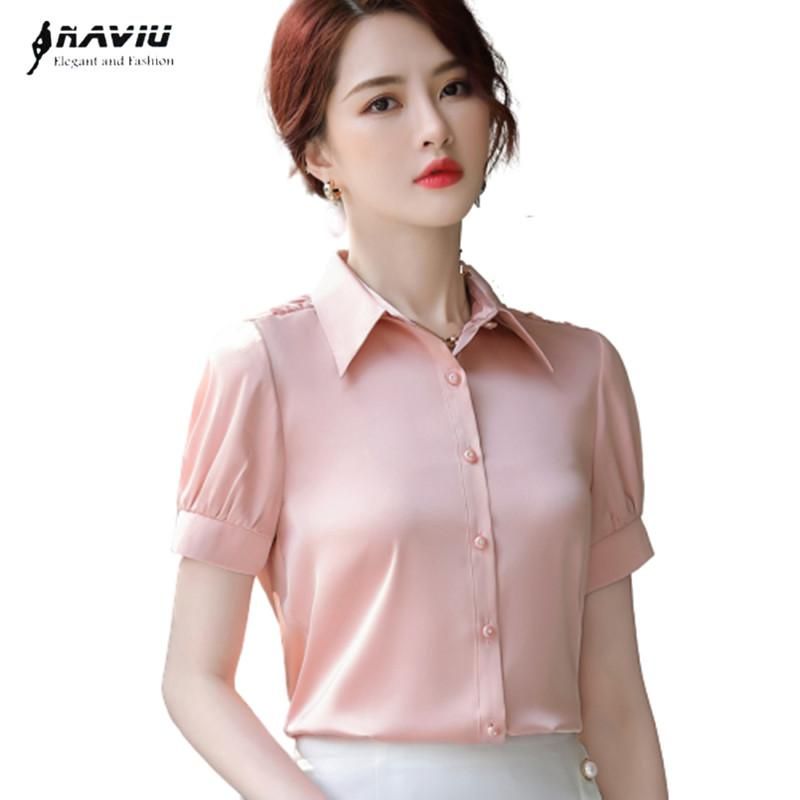 Camisa Rosa Mujer Verano Seda Satinado Temperamento Cómodo Manga Corta Oficina Moda Trabajo Suelto Tops Blusas De De 27,68 € |