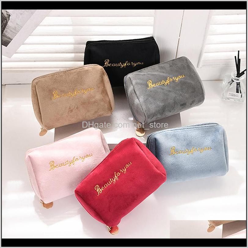 Pcs Women 1 Zipper Velvet Large Travel Solid Makeup For Color Female Cosmetic Pouch Necessaries Fqroq Be4F4 School Bags Emthv