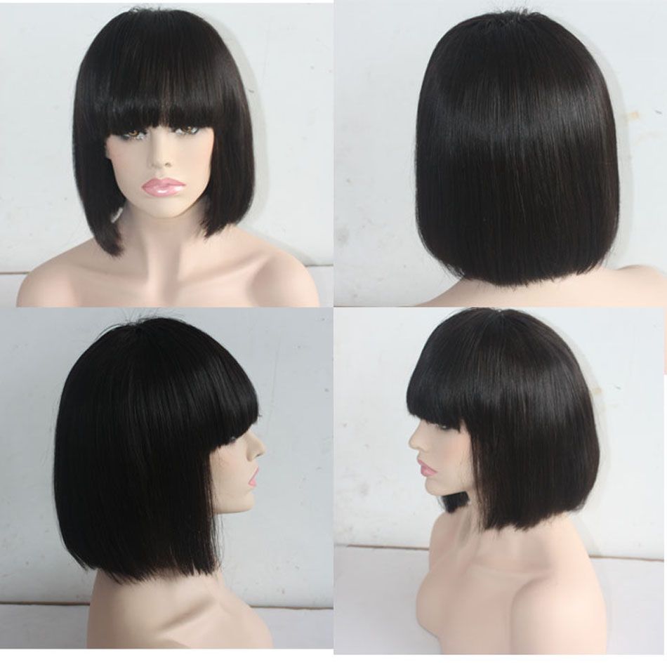 8 14inch Short Bob Bangs Lace Front Wig Head Blunt Straight Real Human Hair  Wig Headgear Factory Wholesale Mechanism For Black Women From  Daisytopbeautyhair, $84.15 | DHgate.Com