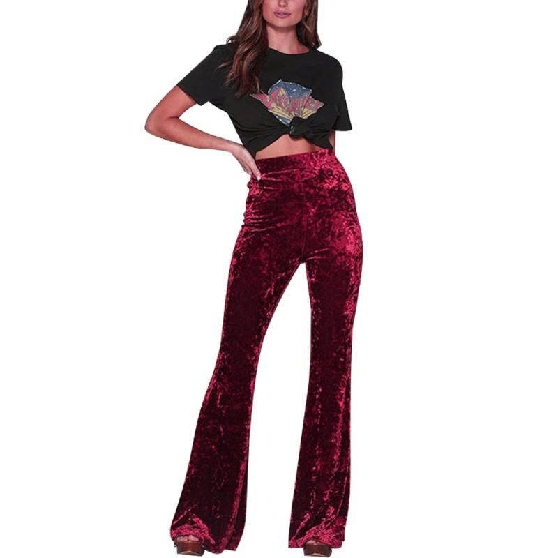 Compra Mujer Alta Cintura Dorada Terciopelo Campana Parte Inferior Vino  Sólido Rojo Vendimia Llamarada Largo Pantalón Damas Estiramiento Ancho  Pierna Pantalones Pantalones Mujeres Capris Barato | Entrega Rápida Y  Calidad | Es.Dhgate