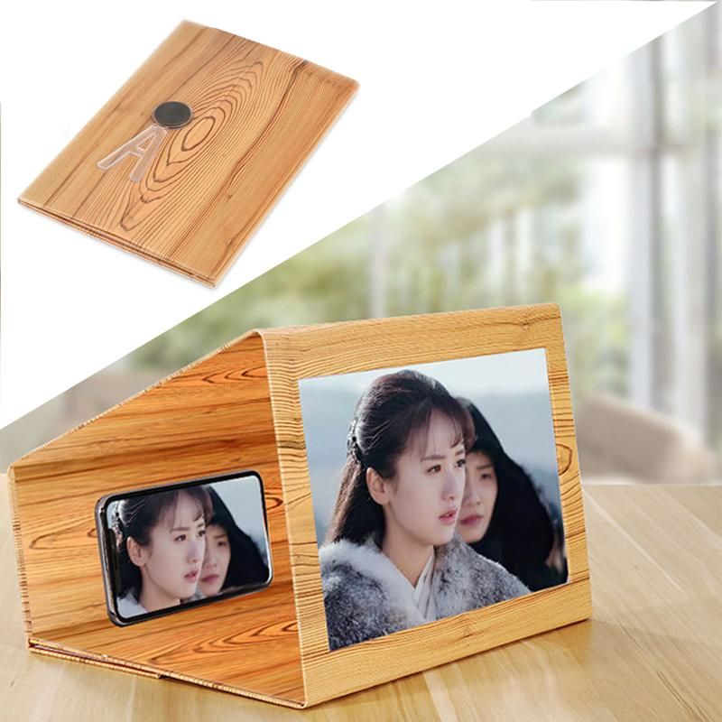 Cell Phone Mounts & Holders Wood Grain Screen Magnifier Mobile 3D Video Enlarger Folding Desktop Lazy Bracket 12 Inch Hd Waterproof Accessor