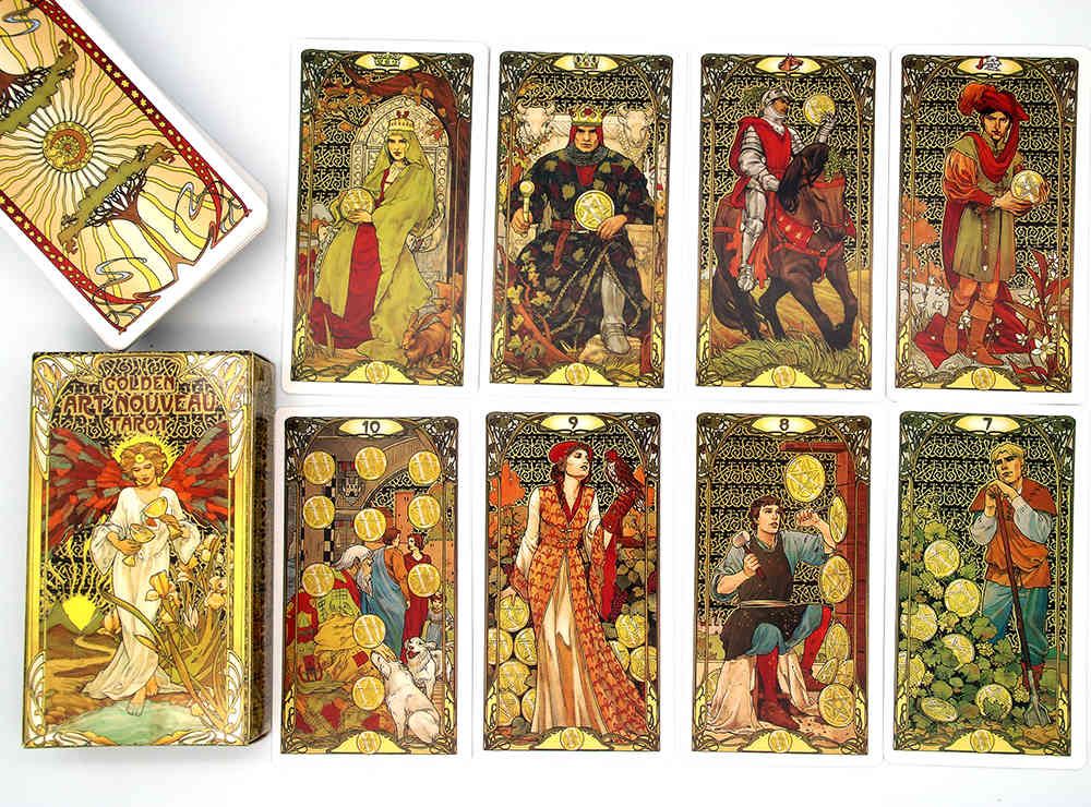 Golden Art Nouveau Tarot Deck 78 Cards with Guidebook Occult
