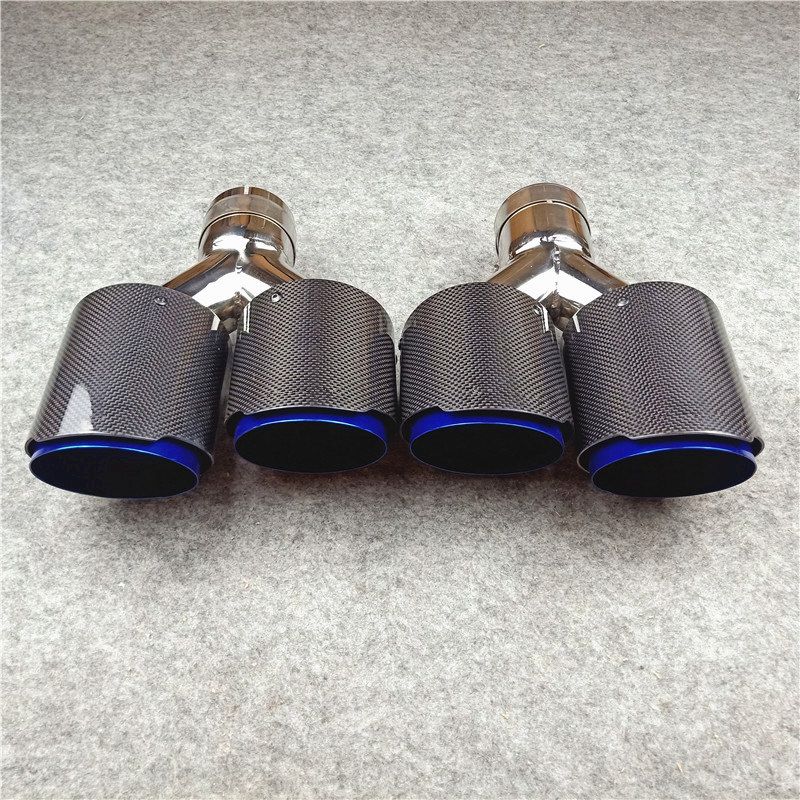One Pair Y Model Universal Exhaust Dual Pipes Glossy Carbon Fiber+