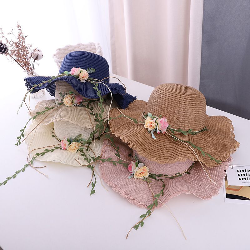 Compra Sauce Flor De Paja Sombrero Femenino Ola Borde Grande Aleros Sol Verano Viajes Al Aire Libre Niño Niño Barato | Entrega Rápida Y Calidad | Es.Dhgate