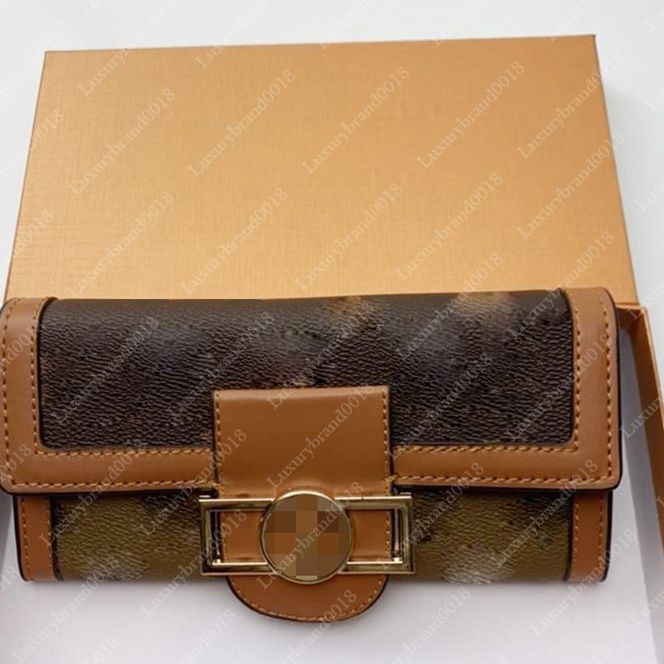 brown long purse with L logo