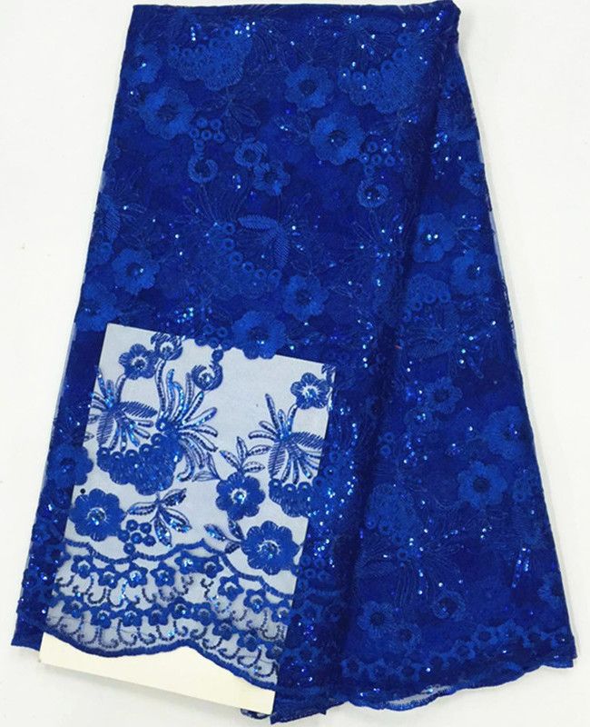 5 야드 / PC에서 가장 인기있는 로얄 블루 작은 장식 조각 꽃 디자인 아프리카 메쉬 레이스 프랑스 그물 레이스 원단 옷 BN47-6