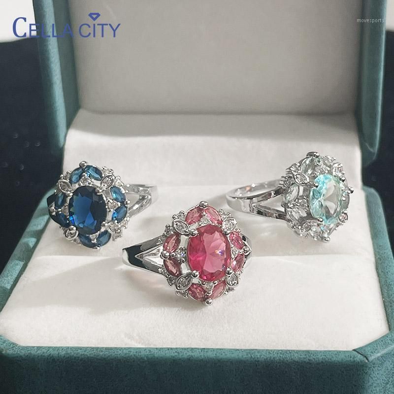 Cellacity Silver 925 Con Zafiro Azul Boda, Anillo De La Sra Cellacity Silver 925 Con Zafiro Azul Boda, Anillo De La Sra