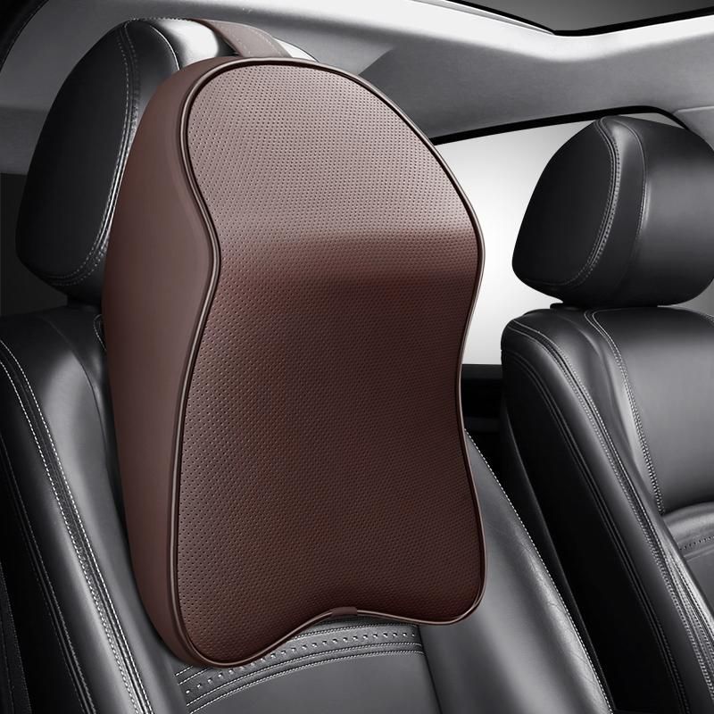Memory Foam Car Neck Pillow/genuine Leather Auto Cervical Round Roll Office  Chair Bolster Headrest Supports Cushion Pad Black