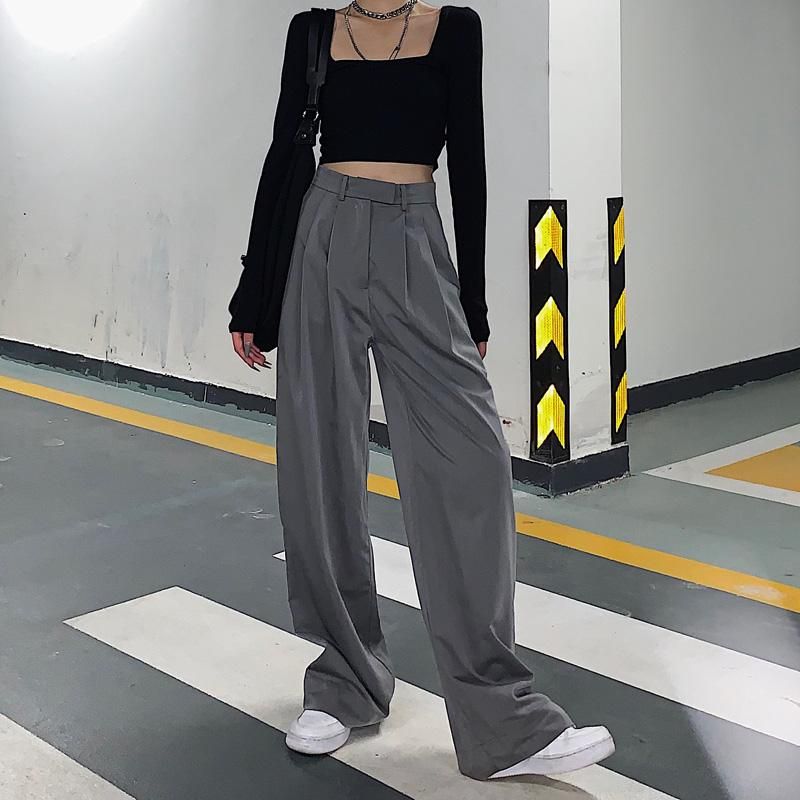 Pantalones largos Cintura alta Streetwear Mujeres Harajuku Estilo Ropa  coreana Moda Marca Hipster Capris Casual recta