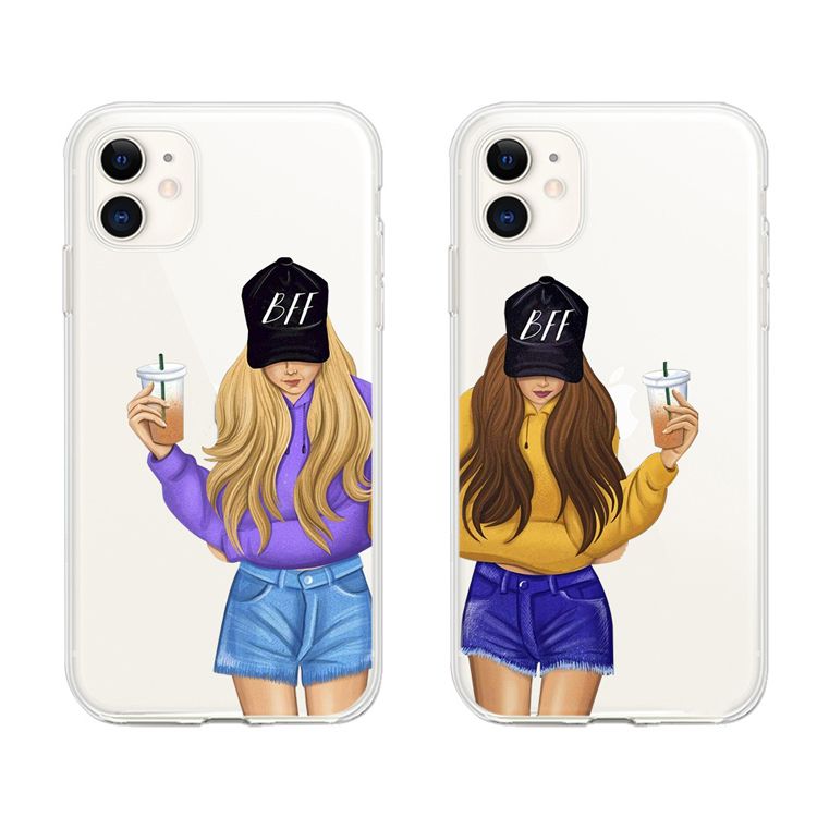 Cute Couples Phone Cases Funny Cartoon Soft Cover Transparent Girls Couple  TPU Case for iPhone 7 8PLUS XR X MAX 11 12 13 PRO