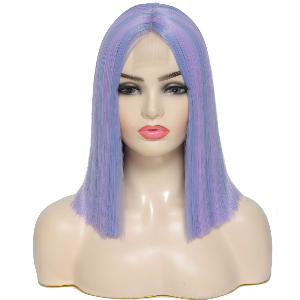 Inches Fashion Front Part Middle Lace Purple Short Wig 14 Straight 
