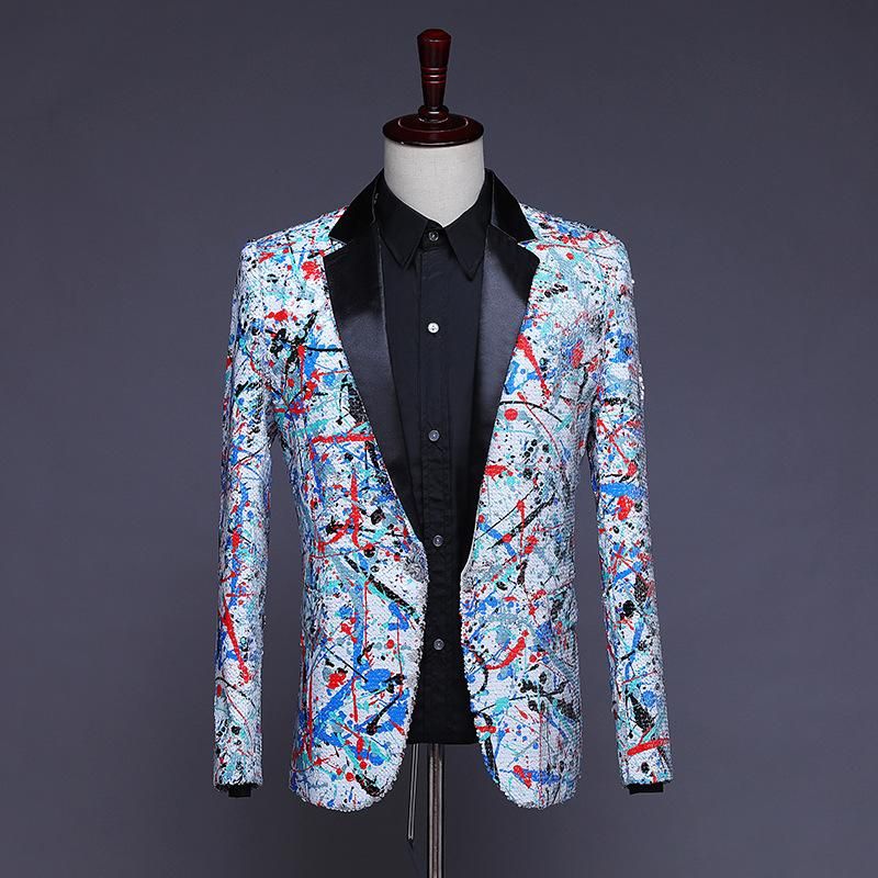 Compre Trajes Para Hombres Blazers Azul Geométrico Blazer Blazer Men  Hipster Slim Fit One Button Traje Para Hombre DJ Club Fiesta Boda Chaqueta  De Prom Partido XXL A 38,77 € Del Yarns 