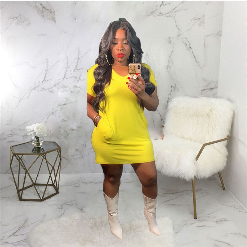 Plus Size S 3xl Women Mini Dresses Short Sleeve One Piece Dress Loose Pockets Skirts Casual Summer Clothing Solid Color Black Miniskirt Sports Wear Dhl 4813 From Mara33 14 48 Dhgate Com