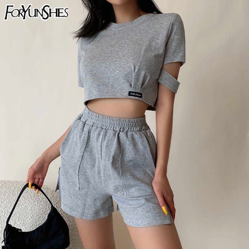 Compra 2 Piezas Set Mujeres Pantalones Cortos De Verano Outfits O Cuello De  Manga Corta Camiseta Casual Tshirt Crop Top Top Bolsillos Sueltos Trajes  Deportivos Portátiles Q0527 Barato | Entrega Rápida Y