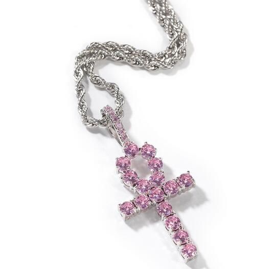 Croix d'ankh rose argentée