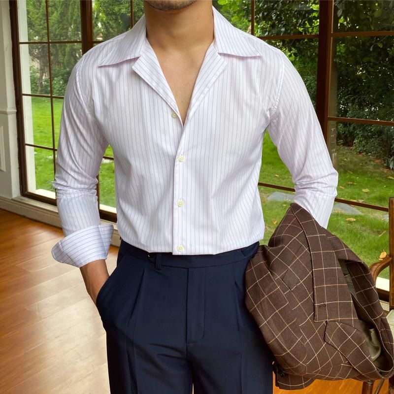 Compra Camisas Casuales Para Hombres Hombres Camisa A Rayas Vestido De  Negocios Formal De Manga Larga Streetwear Social Camisas Para Hombre Moda  Italiana Barato | Entrega Rápida Y Calidad | Es.Dhgate