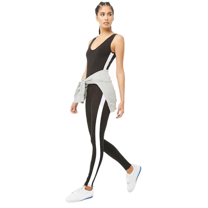 Sonojie Womens Sleeveless Tight Slim Sports Fitness White Strip Sports Fitness Running Yoga Pants Hollow-Out Summer Pants Jumpsuit 