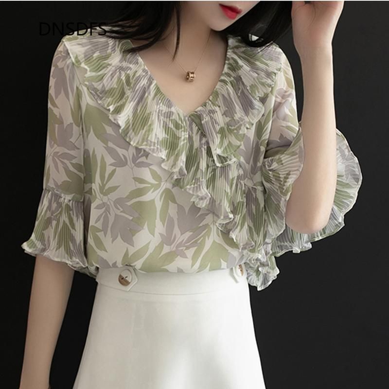 Compra Blusas De Mujer Camisas Floral Estampado De Verano Blusa De La  Oficina De Las Mujeres De La Señora Coreana De La Moda De La Manga De La  Manga De La Camisa