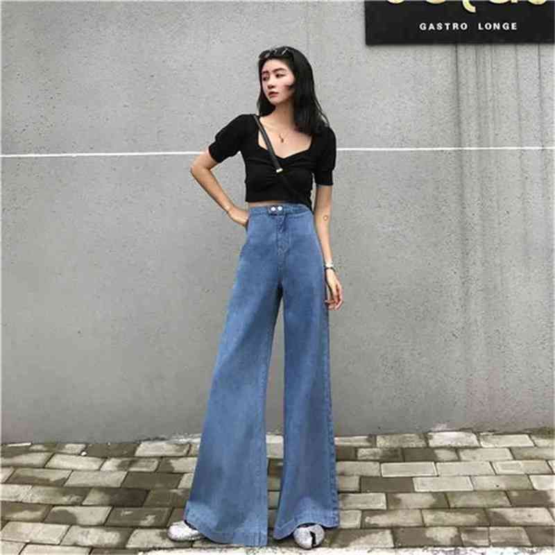 ayudar Conciso recibo Llegada Primavera Corea Moda Mujeres Altas Cintura Jeans 80s Vintage  Algodón Denim Denim Flare Pantalones Female